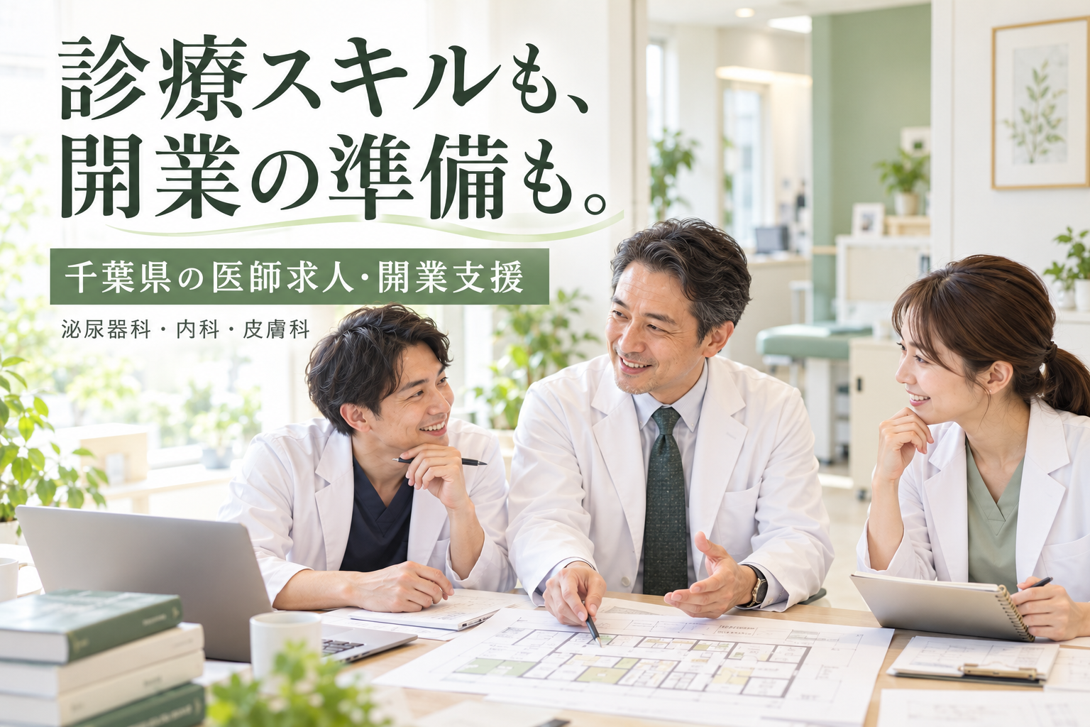 診療スキルも開業の準備も学ぶ医師たちのイメージ。千葉県の医師求人・開業支援